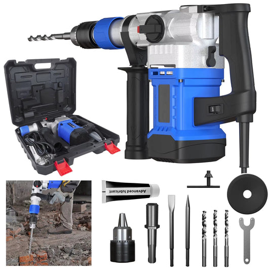 1500W Rotary Hammer Drill-6 Adjustable Speeds,4 Functions,Electric Demolition Hammer with SDS plus Chisels and Drill Bits & Case